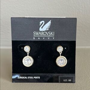 Swarovski Gold and Silver Drop Earrings with Crystal Accents